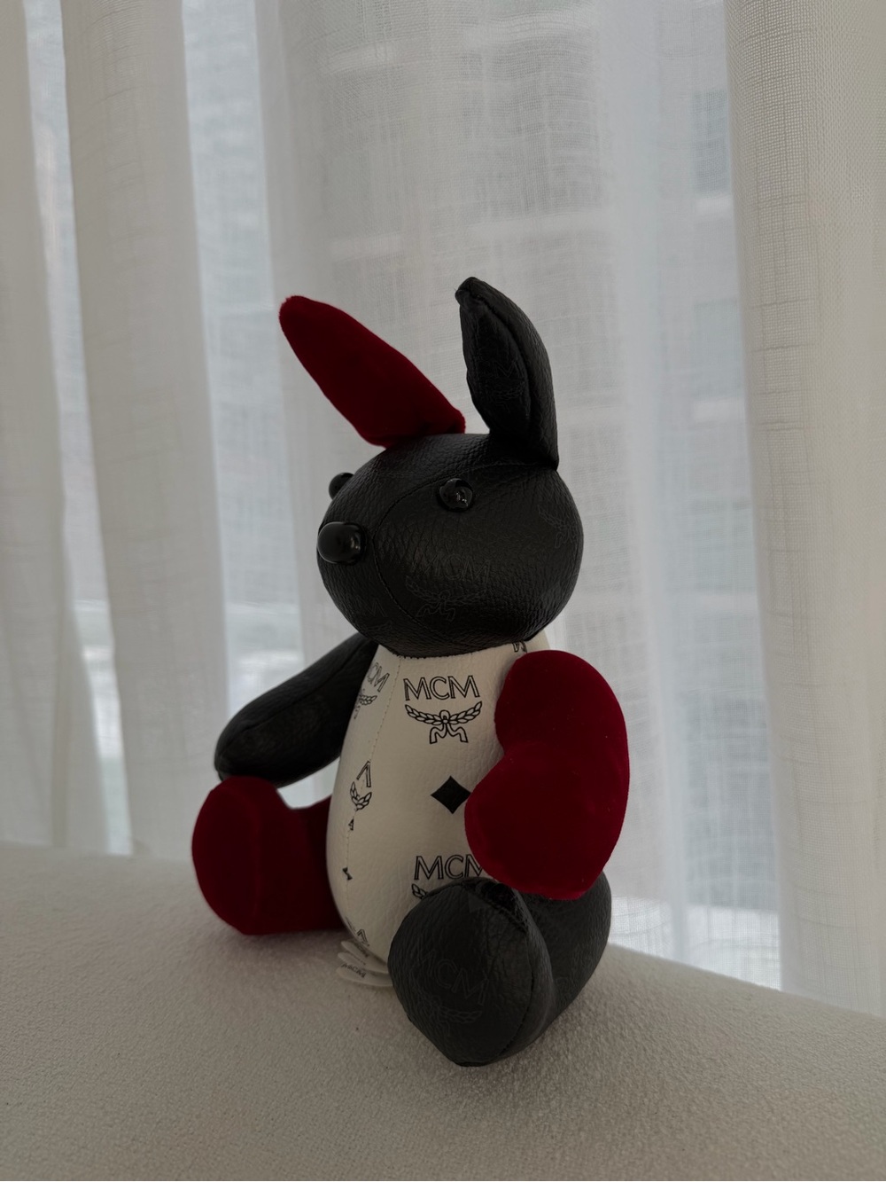 MCM Black and Red Bunny Plush with Cream Logo Torso